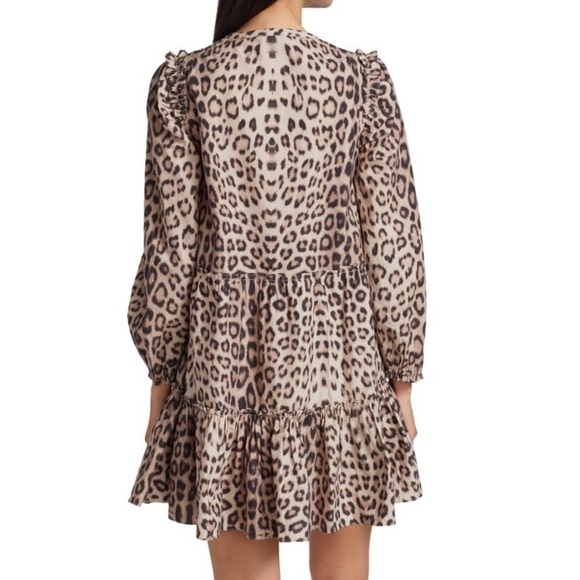 GENERATION LOVE Rumi Leopard Print Long Sleeve Ruffle Cotton Mini Dress EUC Sz S - Picture 2 of 12